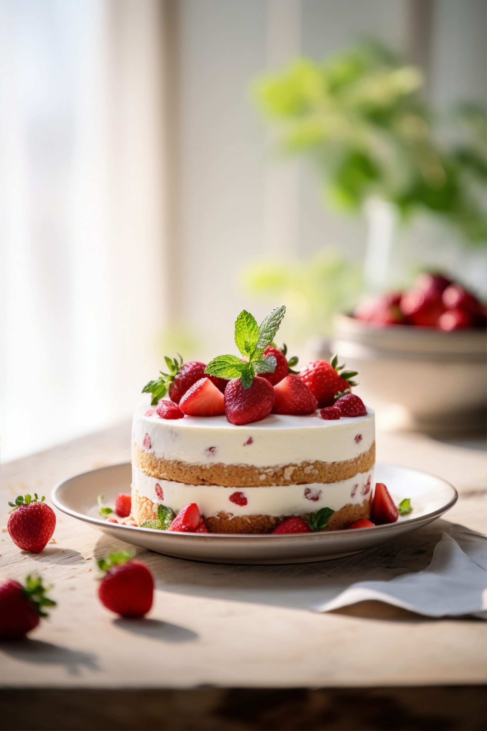 delicious cake with strawberries