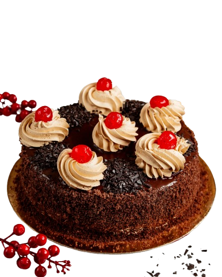 sideview chocolate cake with whipped cream cherries table removebg preview